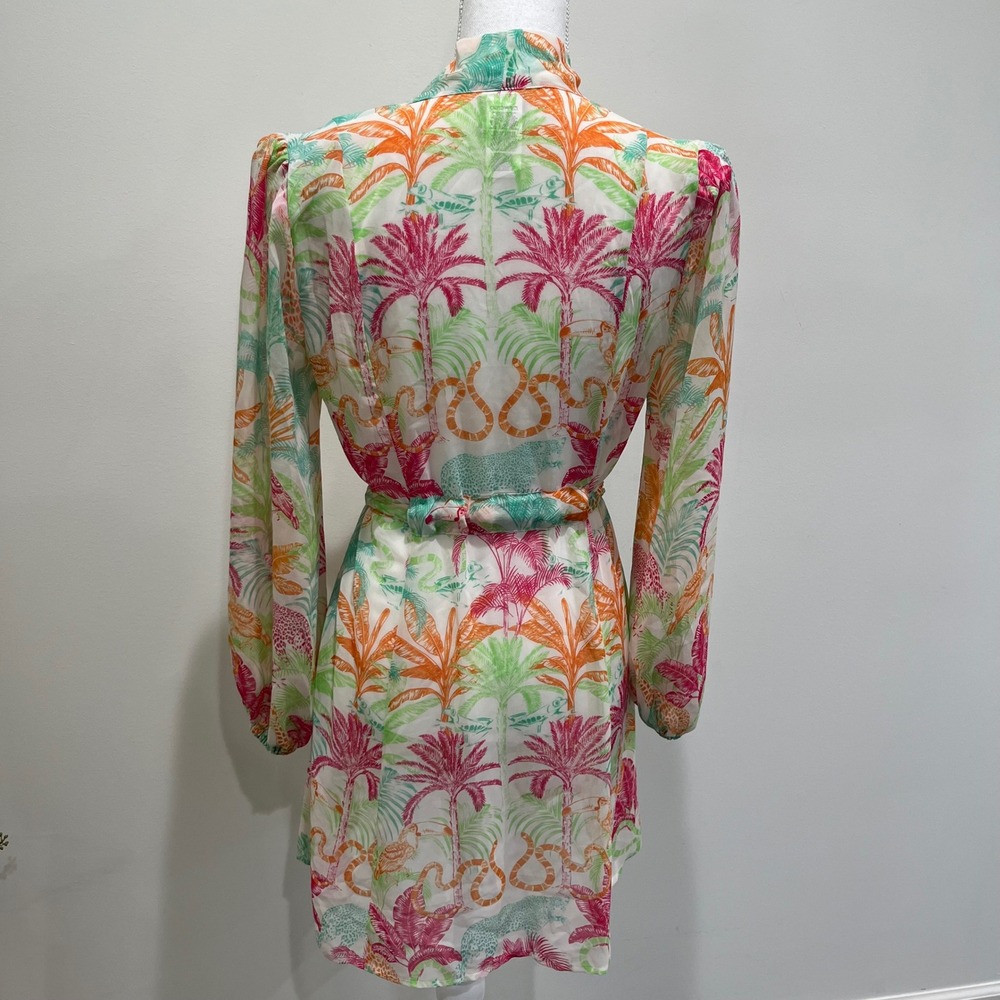 Cabi Sunset Kimono Safari Wrap Womens XS Tropical‎ Jungle Resortwear Sheer Tie - Picture 2 of 6